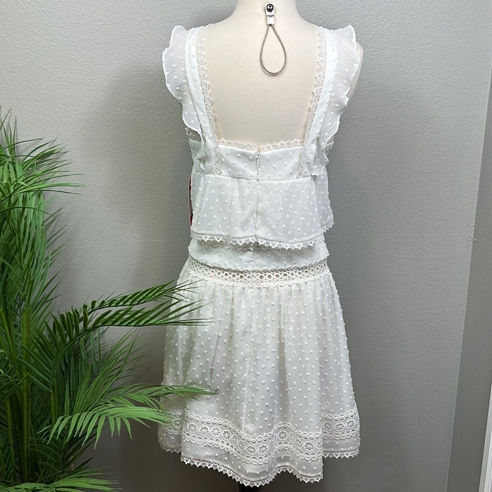 NWT Monique Lhullier White Midi Dress Eyelet Blouson Raised Polka Dots Lace 6 - Picture 11 of 13
